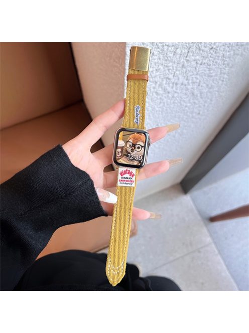 For Apple Watch 10 46mm / Ultra 2 / Ultra 49mm / 9 8 7 45mm / SE (2023) SE (2022) SE 6 5 4 44mm / 3 2 1 42mm Corduroy Bracelet Strap - Ginger Yellow