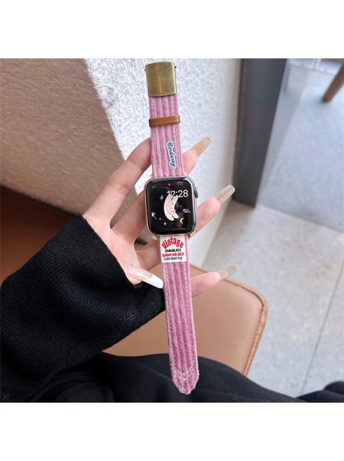 For Apple Watch 10 46mm / Ultra 2 / Ultra 49mm / 9 8 7 45mm / SE (2023) SE (2022) SE 6 5 4 44mm / 3 2 1 42mm Corduroy Bracelet Strap - Pink