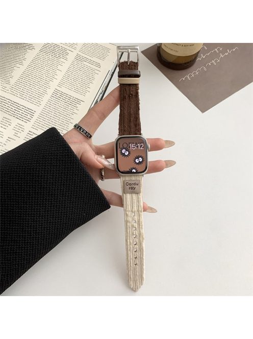 For Apple Watch 10 46mm / Ultra 2 / Ultra 49mm / 9 8 7 45mm / SE (2023) SE (2022) SE 6 5 4 44mm / 3 2 1 42mm Corduroy Watch Band - Apricot+Maroon