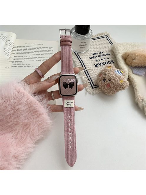 For Apple Watch 10 46mm / Ultra 2 / Ultra 49mm / 9 8 7 45mm / SE (2023) SE (2022) SE 6 5 4 44mm / 3 2 1 42mm Corduroy Watch Band - Pink