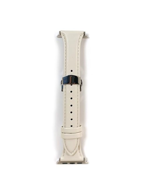 For Apple Watch 10 46mm / Ultra 2 / Ultra 49mm / 9 8 7 45mm / SE (2023) SE (2022) SE 6 5 4 44mm / 3 2 1 42mm Cow Leather Watchband Replacement Strap - Beige / Silver