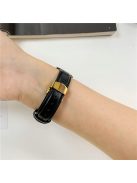 For Apple Watch 10 46mm / Ultra 2 / Ultra 49mm / 9 8 7 45mm / SE (2023) SE (2022) SE 6 5 4 44mm / 3 2 1 42mm Cow Leather Watchband Replacement Strap - Black / Gold