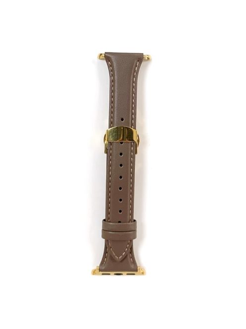 For Apple Watch 10 46mm / Ultra 2 / Ultra 49mm / 9 8 7 45mm / SE (2023) SE (2022) SE 6 5 4 44mm / 3 2 1 42mm Cow Leather Watchband Replacement Strap - Dark Brown / Gold