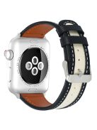 For Apple Watch 10 46mm / Ultra 2 / Ultra 49mm / 9 8 7 45mm / SE (2023) SE (2022) SE 6 5 4 44mm / 3 2 1 42mm Cow Leather+Fabric Watchband - Black / White