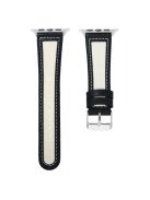 For Apple Watch 10 46mm / Ultra 2 / Ultra 49mm / 9 8 7 45mm / SE (2023) SE (2022) SE 6 5 4 44mm / 3 2 1 42mm Cow Leather+Fabric Watchband - Black / White