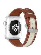 For Apple Watch 10 46mm / Ultra 2 / Ultra 49mm / 9 8 7 45mm / SE (2023) SE (2022) SE 6 5 4 44mm / 3 2 1 42mm Cow Leather+Fabric Watchband - Brown / White