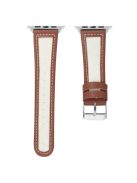 For Apple Watch 10 46mm / Ultra 2 / Ultra 49mm / 9 8 7 45mm / SE (2023) SE (2022) SE 6 5 4 44mm / 3 2 1 42mm Cow Leather+Fabric Watchband - Brown / White