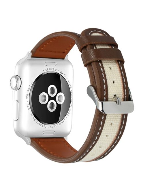 For Apple Watch 10 46mm / Ultra 2 / Ultra 49mm / 9 8 7 45mm / SE (2023) SE (2022) SE 6 5 4 44mm / 3 2 1 42mm Cow Leather+Fabric Watchband - Dark Brown / White