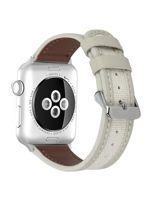 For Apple Watch 10 46mm / Ultra 2 / Ultra 49mm / 9 8 7 45mm / SE (2023) SE (2022) SE 6 5 4 44mm / 3 2 1 42mm Cow Leather+Fabric Watchband - Grey / White