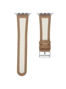 For Apple Watch 10 46mm / Ultra 2 / Ultra 49mm / 9 8 7 45mm / SE (2023) SE (2022) SE 6 5 4 44mm / 3 2 1 42mm Cow Leather+Fabric Watchband - Light Brown / White