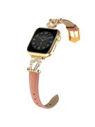 For Apple Watch 10 46mm / Ultra 2 / Ultra 49mm / 9 8 7 45mm / SE (2023) SE (2022) SE 6 5 4 44mm / 3 2 1 42mm Cowhide Leather Band - Bean Pink / Gold Buckle