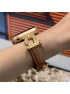 For Apple Watch 10 46mm / Ultra 2 / Ultra 49mm / 9 8 7 45mm / SE (2023) SE (2022) SE 6 5 4 44mm / 3 2 1 42mm Cowhide Leather Band - Bean Pink / Gold Buckle