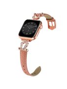 For Apple Watch 10 46mm / Ultra 2 / Ultra 49mm / 9 8 7 45mm / SE (2023) SE (2022) SE 6 5 4 44mm / 3 2 1 42mm Cowhide Leather Band - Bean Pink / Rose Gold Buckle