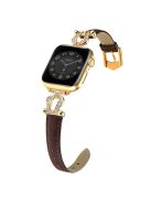 For Apple Watch 10 46mm / Ultra 2 / Ultra 49mm / 9 8 7 45mm / SE (2023) SE (2022) SE 6 5 4 44mm / 3 2 1 42mm Cowhide Leather Band - Dark Coffee / Gold Buckle