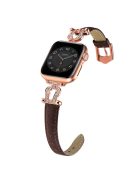 For Apple Watch 10 46mm / Ultra 2 / Ultra 49mm / 9 8 7 45mm / SE (2023) SE (2022) SE 6 5 4 44mm / 3 2 1 42mm Cowhide Leather Band - Dark Coffee / Rose Gold Buckle