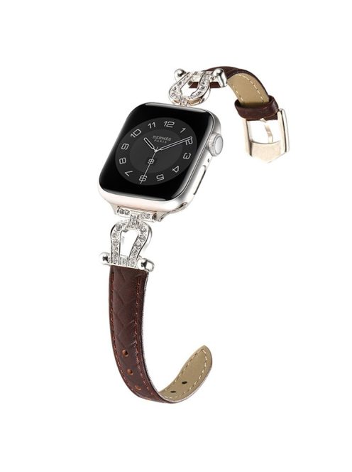 For Apple Watch 10 46mm / Ultra 2 / Ultra 49mm / 9 8 7 45mm / SE (2023) SE (2022) SE 6 5 4 44mm / 3 2 1 42mm Cowhide Leather Band - Dark Coffee / Silver Buckle