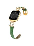 For Apple Watch 10 46mm / Ultra 2 / Ultra 49mm / 9 8 7 45mm / SE (2023) SE (2022) SE 6 5 4 44mm / 3 2 1 42mm Cowhide Leather Band - Green / Gold Buckle