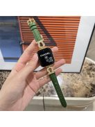 For Apple Watch 10 46mm / Ultra 2 / Ultra 49mm / 9 8 7 45mm / SE (2023) SE (2022) SE 6 5 4 44mm / 3 2 1 42mm Cowhide Leather Band - Green / Gold Buckle