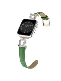   For Apple Watch 10 46mm / Ultra 2 / Ultra 49mm / 9 8 7 45mm / SE (2023) SE (2022) SE 6 5 4 44mm / 3 2 1 42mm Cowhide Leather Band - Green / Silver Buckle