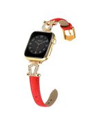 For Apple Watch 10 46mm / Ultra 2 / Ultra 49mm / 9 8 7 45mm / SE (2023) SE (2022) SE 6 5 4 44mm / 3 2 1 42mm Cowhide Leather Band - Red / Gold Buckle