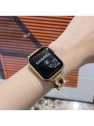 For Apple Watch 10 46mm / Ultra 2 / Ultra 49mm / 9 8 7 45mm / SE (2023) SE (2022) SE 6 5 4 44mm / 3 2 1 42mm Cowhide Leather Band - Red / Gold Buckle