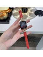 For Apple Watch 10 46mm / Ultra 2 / Ultra 49mm / 9 8 7 45mm / SE (2023) SE (2022) SE 6 5 4 44mm / 3 2 1 42mm Cowhide Leather Band - Red / Rose Gold Buckle