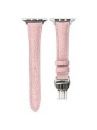 For Apple Watch 10 46mm / Ultra 2 / Ultra 49mm / 9 8 7 45mm / SE (2023) SE (2022) SE 6 5 4 44mm / 3 2 1 42mm Crocodile Texture Leather Strap - Pink