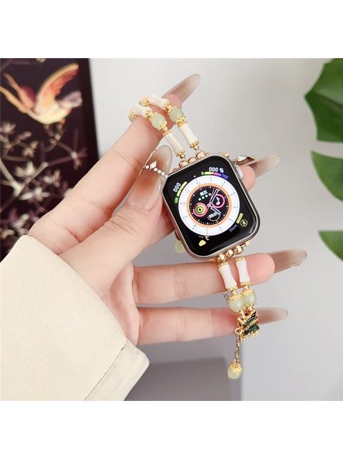 For Apple Watch 10 46mm / Ultra 2 / Ultra 49mm / 9 8 7 45mm / SE (2023) SE (2022) SE 6 5 4 44mm / 3 2 1 42mm Crystal Beaded Band Bracelet - White