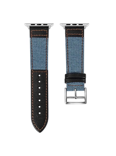 For Apple Watch 10 46mm / Ultra 2 / Ultra 49mm / 9 8 7 45mm / SE (2023) SE (2022) SE 6 5 4 44mm / 3 2 1 42mm Denim Fabric Watch Strap - Baby Blue+Black