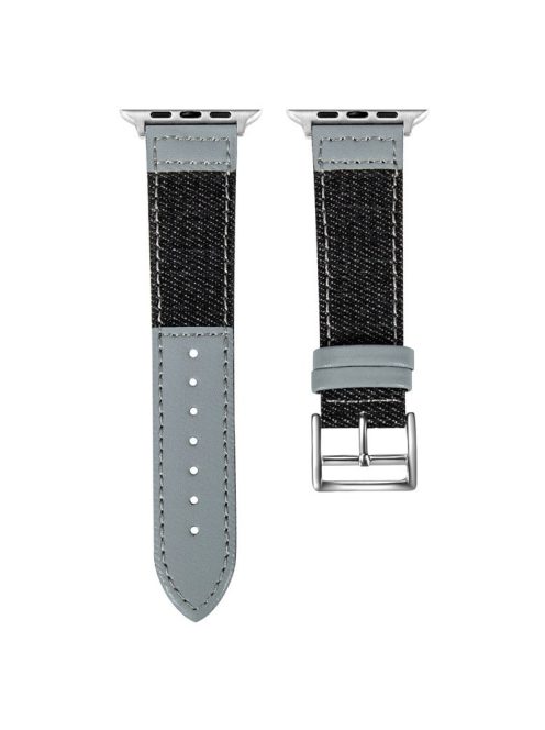 For Apple Watch 10 46mm / Ultra 2 / Ultra 49mm / 9 8 7 45mm / SE (2023) SE (2022) SE 6 5 4 44mm / 3 2 1 42mm Denim Fabric Watch Strap - Black+Grey