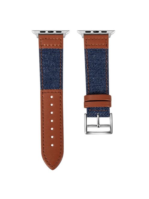 For Apple Watch 10 46mm / Ultra 2 / Ultra 49mm / 9 8 7 45mm / SE (2023) SE (2022) SE 6 5 4 44mm / 3 2 1 42mm Denim Fabric Watch Strap - Navy Blue+Brown