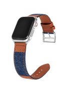 For Apple Watch 10 46mm / Ultra 2 / Ultra 49mm / 9 8 7 45mm / SE (2023) SE (2022) SE 6 5 4 44mm / 3 2 1 42mm Denim Fabric Watch Strap - Navy Blue+Brown