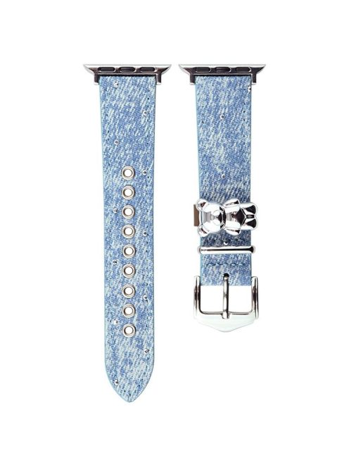 For Apple Watch 10 46mm / Ultra 2 / Ultra 49mm / 9 8 7 45mm / SE (2023) SE (2022) SE 6 5 4 44mm / 3 2 1 42mm Denim Wrist Strap - Baby Blue+Bear