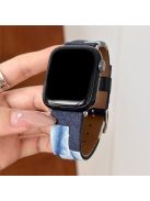 For Apple Watch 10 46mm / Ultra 2 / Ultra 49mm / 9 8 7 45mm / SE (2023) SE (2022) SE 6 5 4 44mm / 3 2 1 42mm Denim+PU Leather Wrist Band - Blue Dyeing+Blue