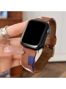 For Apple Watch 10 46mm / Ultra 2 / Ultra 49mm / 9 8 7 45mm / SE (2023) SE (2022) SE 6 5 4 44mm / 3 2 1 42mm Denim+PU Leather Wrist Band - Splicing Cloth+Brown