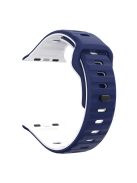 For Apple Watch 10 46mm / Ultra 2 / Ultra 49mm / 9 8 7 45mm / SE (2023) SE (2022) SE 6 5 4 44mm / 3 2 1 42mm Dual-Color Silicone Strap - Midnight Blue+White