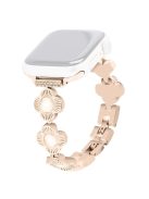 For Apple Watch 10 46mm / Ultra 2 / Ultra 49mm / 9 8 7 45mm / SE (2023) SE (2022) SE 6 5 4 44mm / 3 2 1 42mm Flower Design Metal Watch Strap - Rose Gold