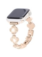 For Apple Watch 10 46mm / Ultra 2 / Ultra 49mm / 9 8 7 45mm / SE (2023) SE (2022) SE 6 5 4 44mm / 3 2 1 42mm Flower Design Metal Watch Strap - Rose Gold