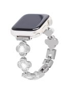 For Apple Watch 10 46mm / Ultra 2 / Ultra 49mm / 9 8 7 45mm / SE (2023) SE (2022) SE 6 5 4 44mm / 3 2 1 42mm Flower Design Metal Watch Strap - Silver