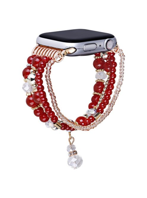 For Apple Watch 10 46mm / Ultra 2 / Ultra 49mm / 9 8 7 45mm / SE (2023) SE (2022) SE 6 5 4 44mm / 3 2 1 42mm Four Rows Bead Chain Strap - Red