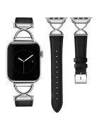 For Apple Watch 10 46mm / Ultra 2 / Ultra 49mm / 9 8 7 45mm / SE (2023) SE (2022) SE 6 5 4 44mm / 3 2 1 42mm Genuine Cow Leather Band (Silver Buckle)