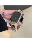 For Apple Watch 10 46mm / Ultra 2 / Ultra 49mm / 9 8 7 45mm / SE (2023) SE (2022) SE 6 5 4 44mm / 3 2 1 42mm Genuine Cow Leather Band - Black / Gold Buckle