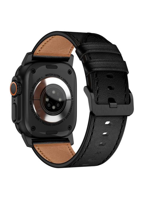 For Apple Watch 10 46mm / Ultra 2 / Ultra 49mm / 9 8 7 45mm / SE (2023) SE (2022) SE 6 5 4 44mm / 3 2 1 42mm Genuine Cow Leather Band - Black Connector+Black