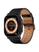 For Apple Watch 10 46mm / Ultra 2 / Ultra 49mm / 9 8 7 45mm / SE (2023) SE (2022) SE 6 5 4 44mm / 3 2 1 42mm Genuine Cow Leather Band - Black Connector+Black