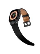 For Apple Watch 10 46mm / Ultra 2 / Ultra 49mm / 9 8 7 45mm / SE (2023) SE (2022) SE 6 5 4 44mm / 3 2 1 42mm Genuine Cow Leather Band - Black Connector+Black