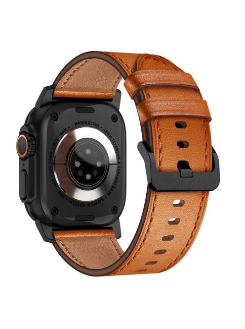 For Apple Watch 10 46mm / Ultra 2 / Ultra 49mm / 9 8 7 45mm / SE (2023) SE (2022) SE 6 5 4 44mm / 3 2 1 42mm Genuine Cow Leather Band - Black Connector+Brown