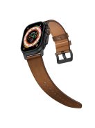 For Apple Watch 10 46mm / Ultra 2 / Ultra 49mm / 9 8 7 45mm / SE (2023) SE (2022) SE 6 5 4 44mm / 3 2 1 42mm Genuine Cow Leather Band - Black Connector+Dark Brown