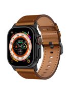 For Apple Watch 10 46mm / Ultra 2 / Ultra 49mm / 9 8 7 45mm / SE (2023) SE (2022) SE 6 5 4 44mm / 3 2 1 42mm Genuine Cow Leather Band - Black Connector+Red Brown