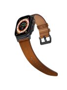 For Apple Watch 10 46mm / Ultra 2 / Ultra 49mm / 9 8 7 45mm / SE (2023) SE (2022) SE 6 5 4 44mm / 3 2 1 42mm Genuine Cow Leather Band - Black Connector+Red Brown