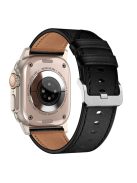 For Apple Watch 10 46mm / Ultra 2 / Ultra 49mm / 9 8 7 45mm / SE (2023) SE (2022) SE 6 5 4 44mm / 3 2 1 42mm Genuine Cow Leather Band - Titanium Connector+Black